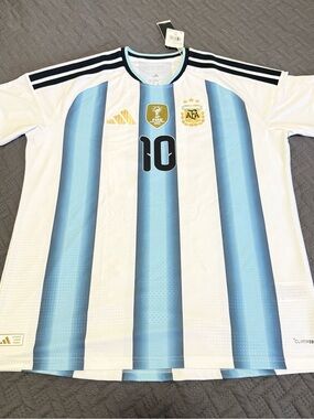 Adidas  Argentina MESSI #10 Home authentic Jersey -White & Sky Blue.  Brand New.